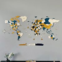 3D Wooden World Map Wall Art | Unique Wall Decor with Pins | Home Decor