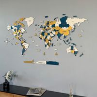 3D Wooden World Map Wall Art | Unique Wall Decor with Pins | Home Decor