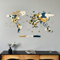 3D Wooden World Map Wall Art | Unique Wall Decor with Pins | Home Decor